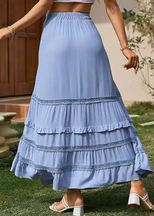 Boho Chic Blue Maxi Skirt with cord - Image 4