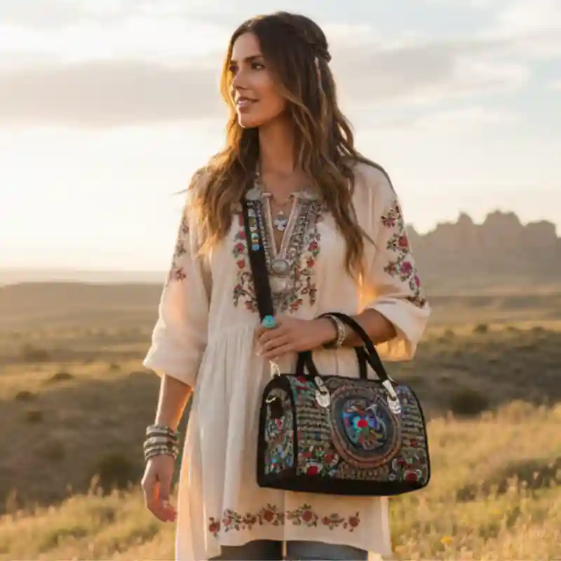 Boho Embroidered Crossbody Purse - Image 3