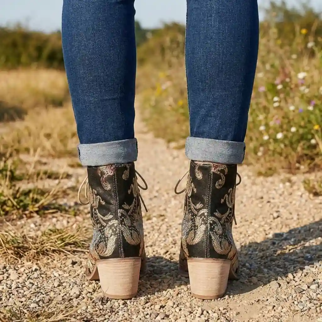 Boho Floral Embroidered Ankle Boots - Image 3