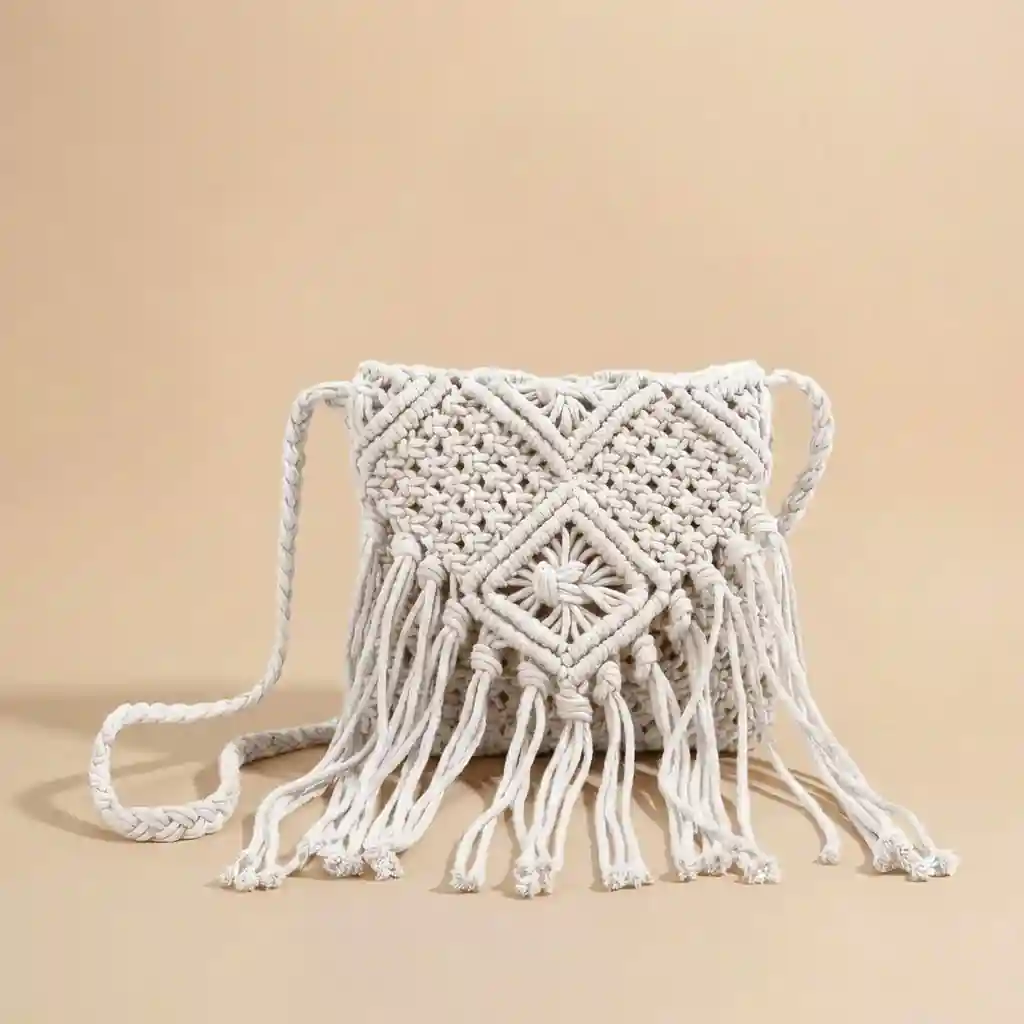 Boho Macrame Fringe Crossbody Bag - Image 3