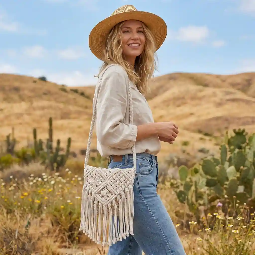 Boho Macrame Fringe Crossbody Bag - Image 4