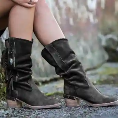 Boho Mid-Long Fringed Boots - Image 6