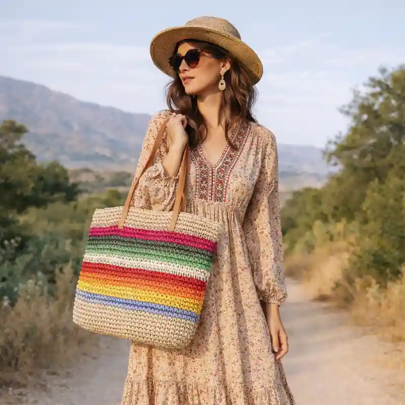 Boho Rainbow Beach Tote Bag - Image 3
