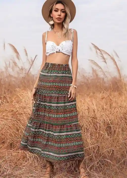 Boho Split maxi Skirt with Ethnic Print - Image 4