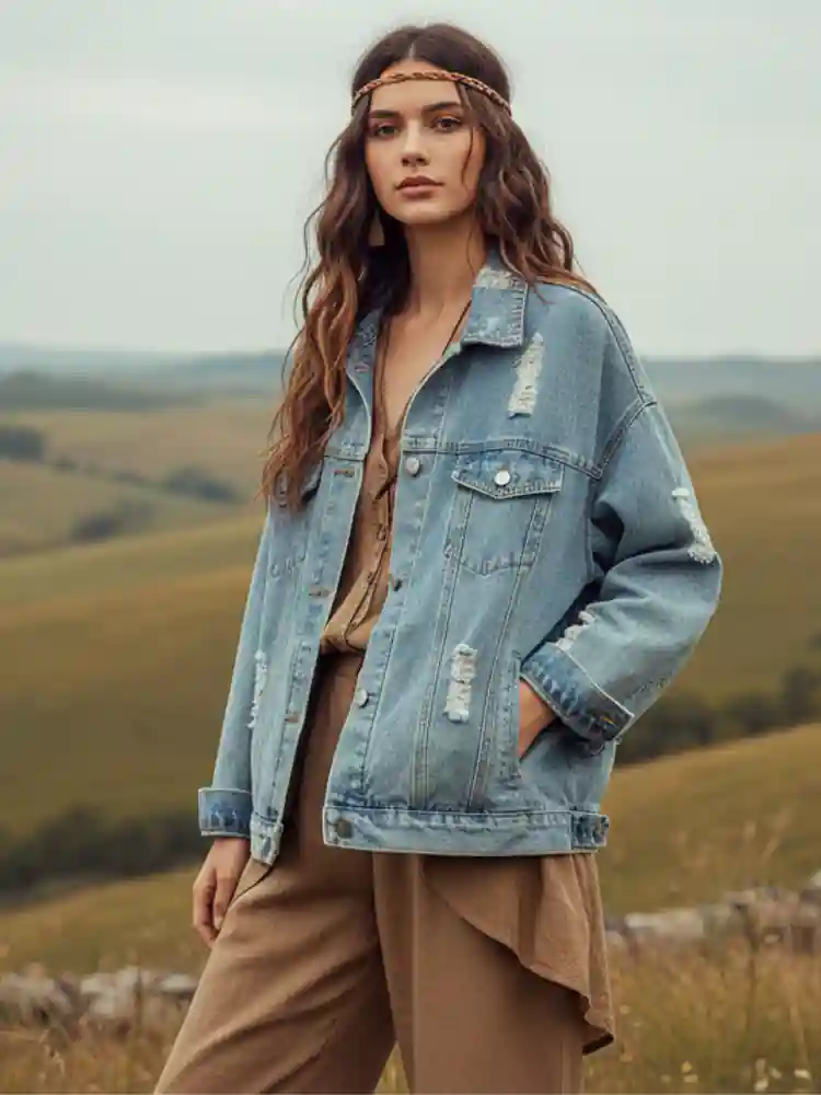 Hippie Torn Denim Flowered Jacket - Image 3